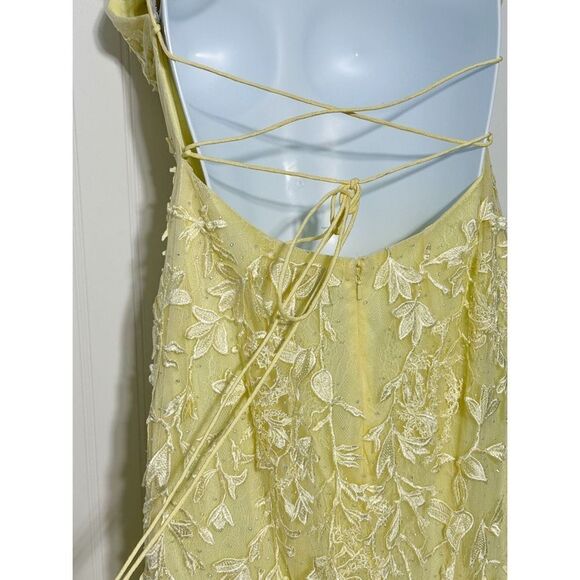 Amarra Yellow Floral Lace Applique Spaghetti Strap Formal Gown Dress Size 2 - Picture 10 of 15